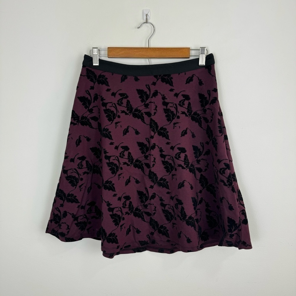 Carmen Marc Valvo Purple Black Velvet Leaf Fall Winter Party Skirts Size 6 - Picture 3 of 11